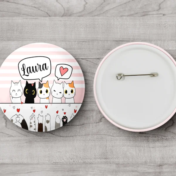 Chapa de Gatitos con nombre personalizada con nombre, regalo ideal para invitados de cumpleaños de niños, temática divertida kawaii.