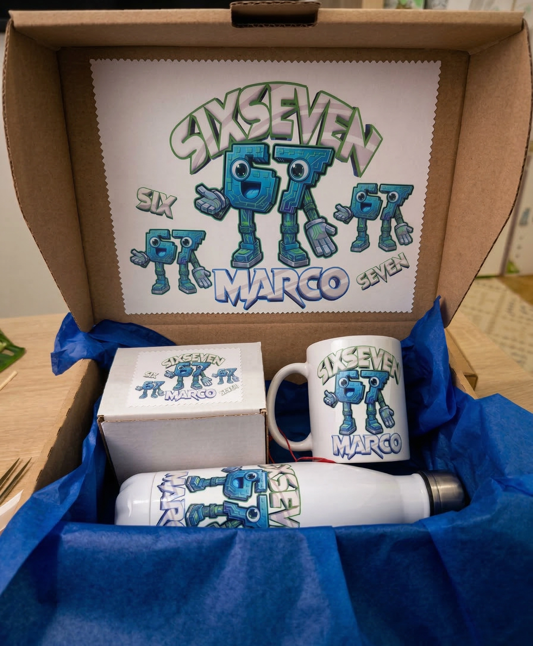 Pack Regalo Personalizado Six Seven (67) | Caja, Taza y Botella