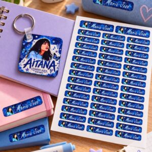 Hoja de stickers personalizados de Aitana con nombre para cuadernos y estuches