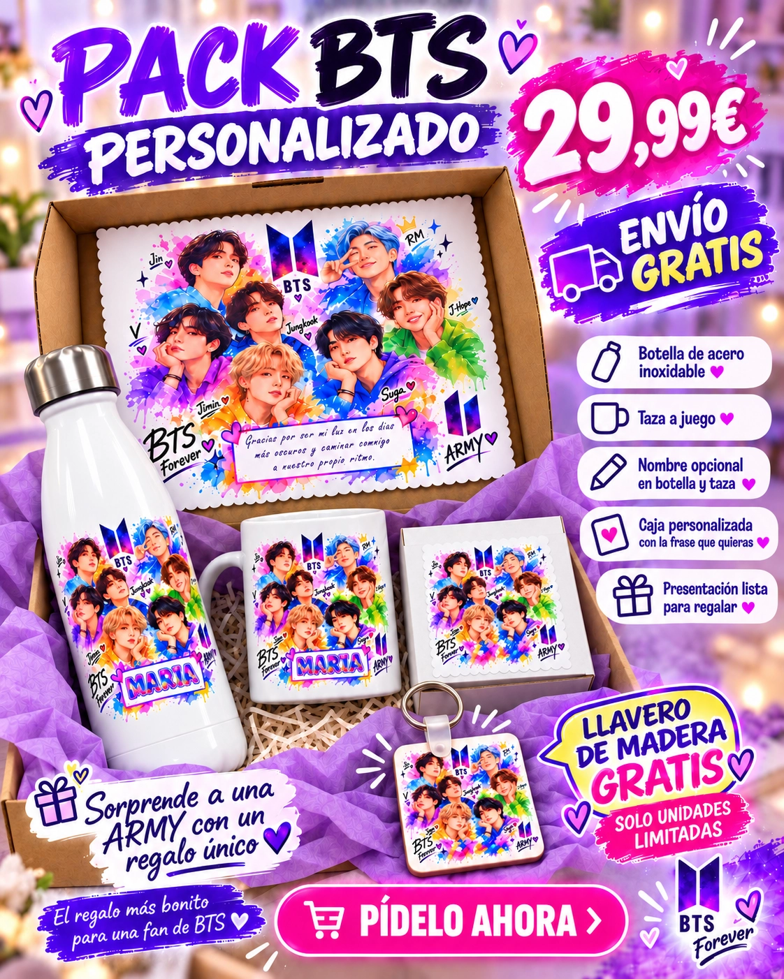 Pack regalo BTS personalizado | Botella + taza 29,99 €
